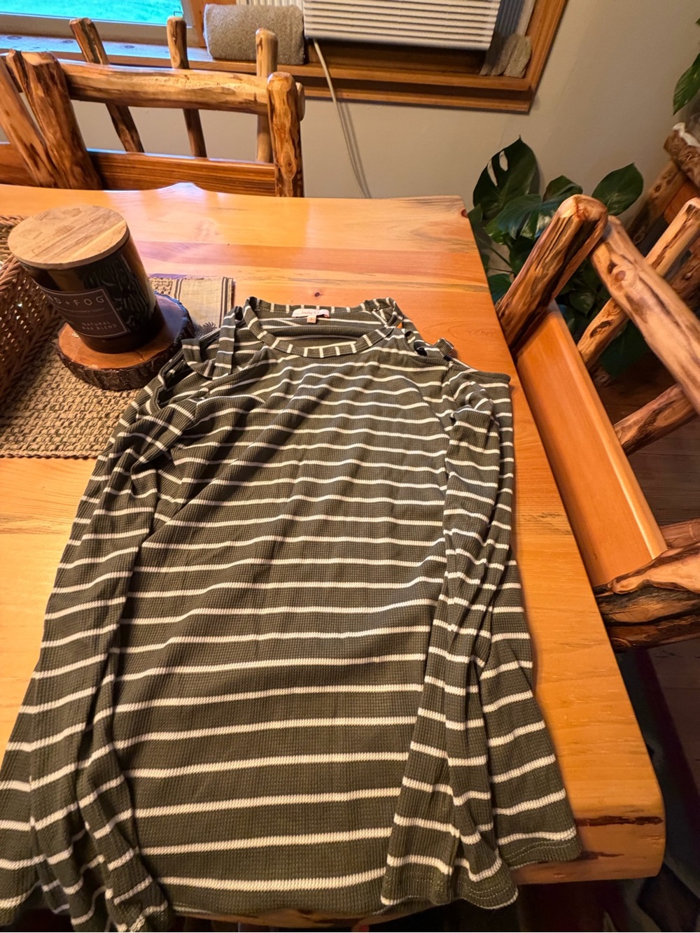 Hailey & Co Striped Olive Green and White Top